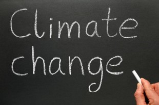 "Climate change" written on chalkboard