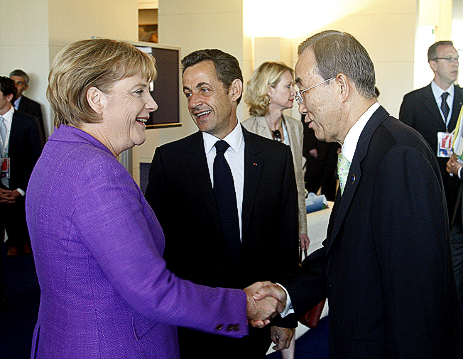 Ban Ki-Moon, Angela Merkel and Nicolas Sarkozy