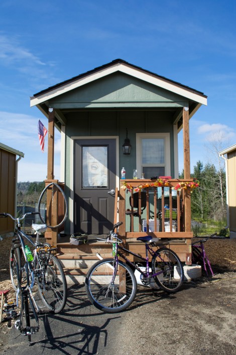 The village's bike mechanic lives in this tiny house, which is more decorated than most of its neighbors.