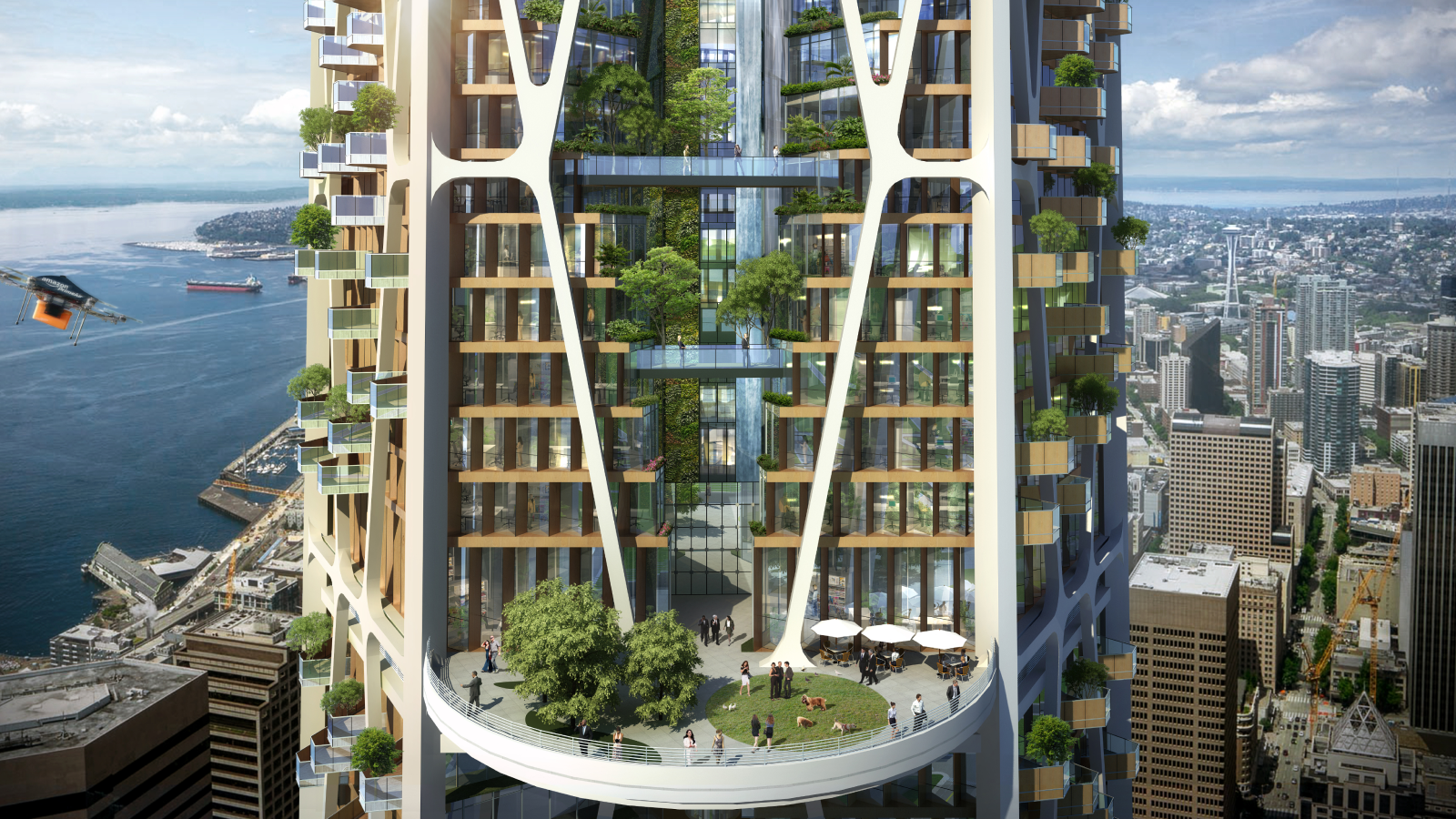 Rendering showing mass timber and vertical gardens