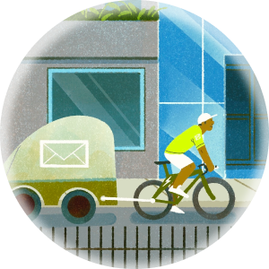 Illustration of a bike hauling cargo