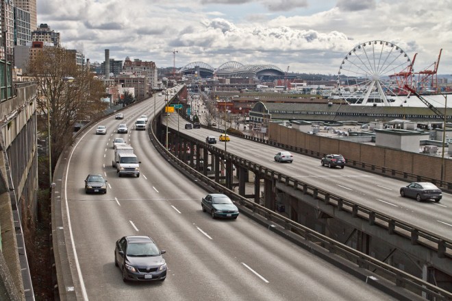 The State Route 99 Alaskan Way Viaduct is a double-deck highway along Seattle's downtown waterfront.