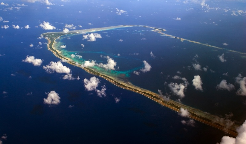 Majuro, capital of the Marshall Islands, is an atoll in the Pacific Ocean with a land area of about four square miles. It is home to about 30,000 people.