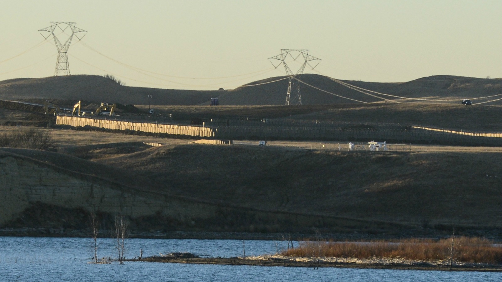 Dakota Access Pipeline equipment is seen at Lake Oahe near Standing Rock.