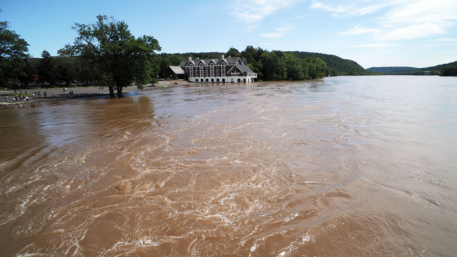 The lower level of Lambertville Inn is covered in water as the Delaware River crests August 29, 2011 in Lambertville, New Jersey.