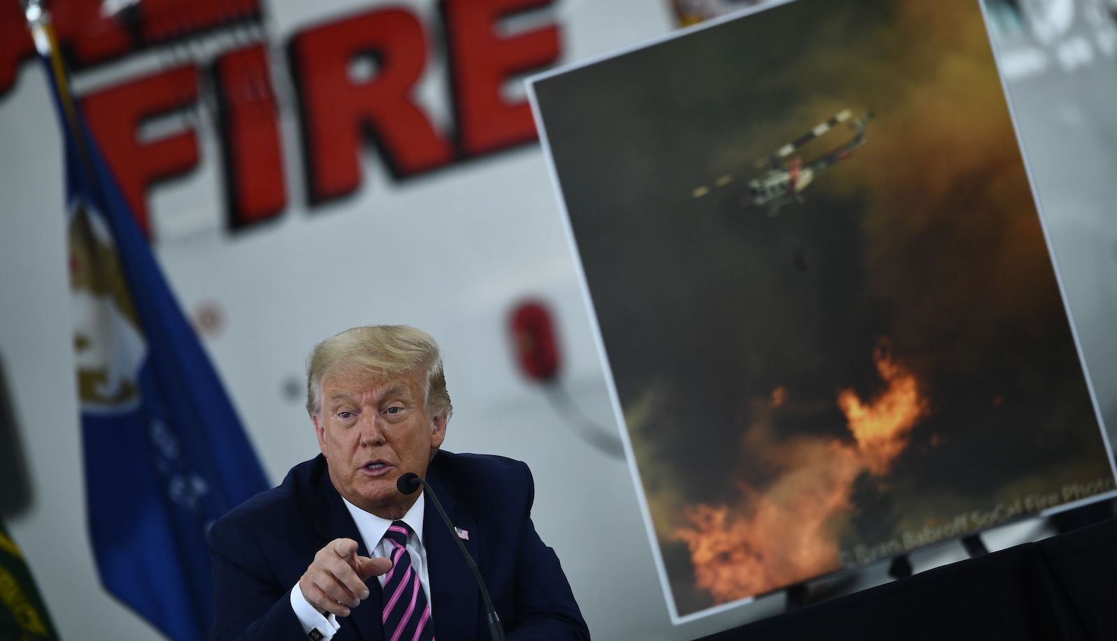 President Trump speaks at a meeting near Sacramento, California, after the state's wildfires.