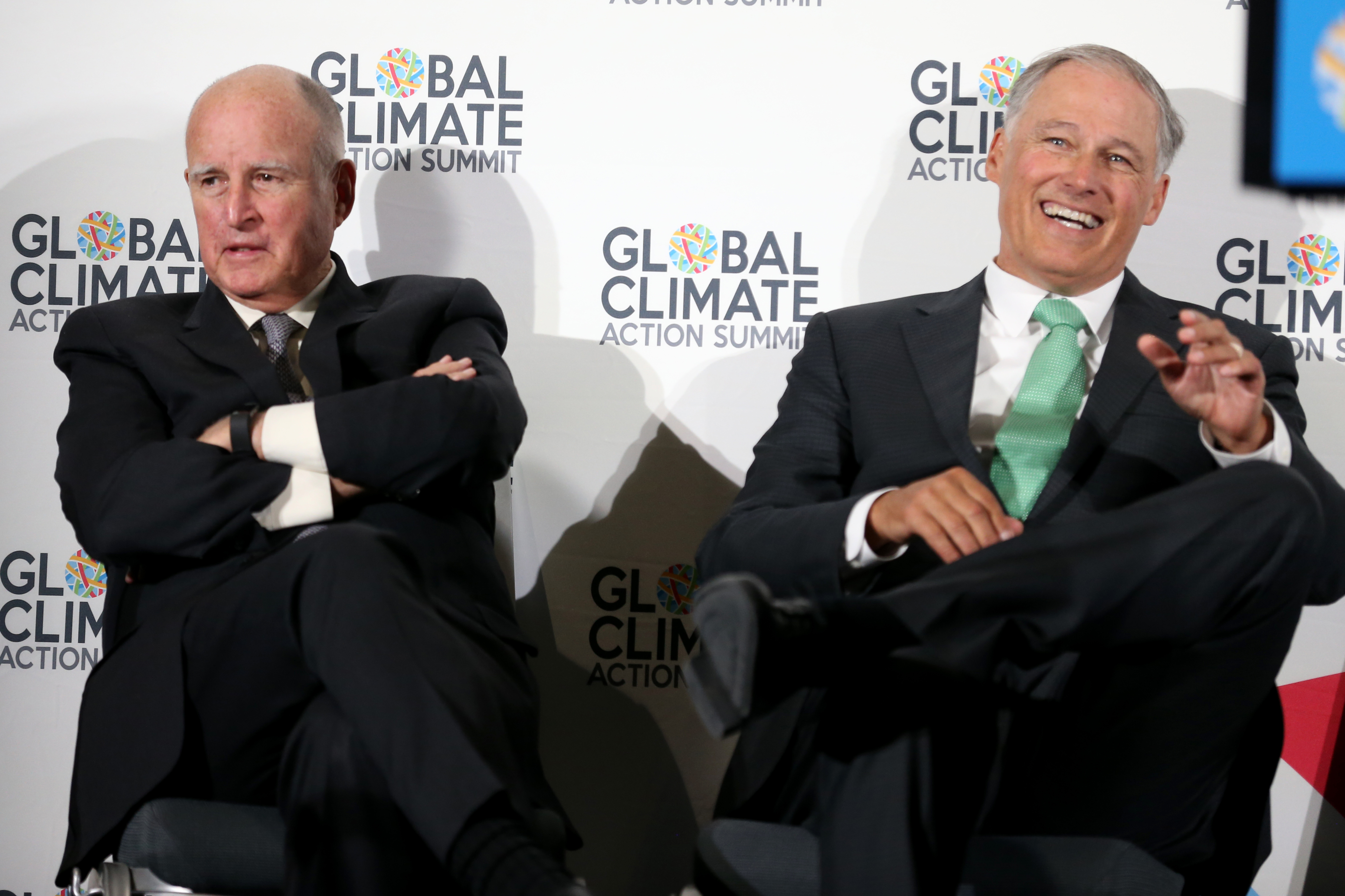 Governors Jerry Brown of California and Jay Inslee of Washington at the Global Climate Action Summit