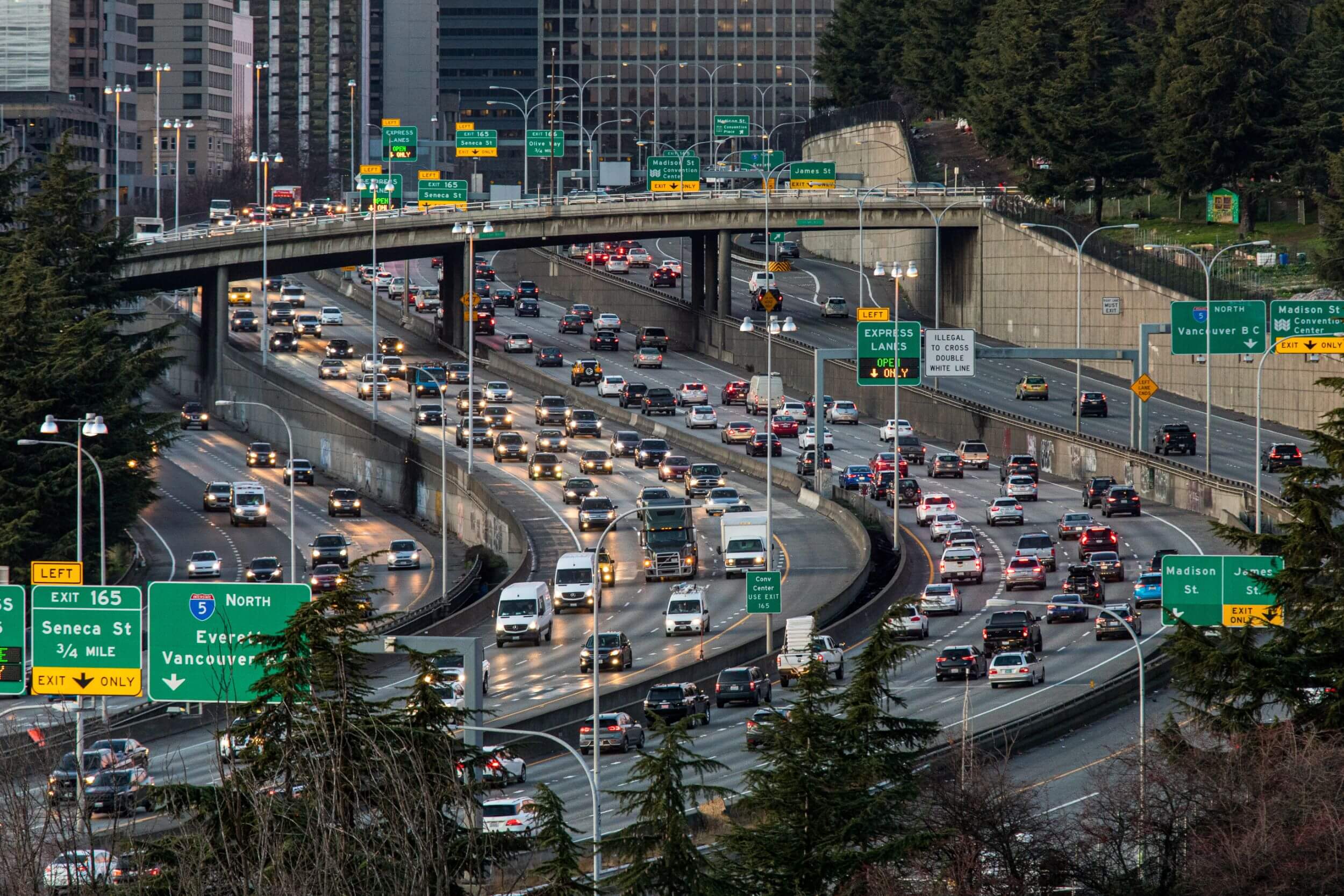 traffic on Interstate 5 in downtown Seattle