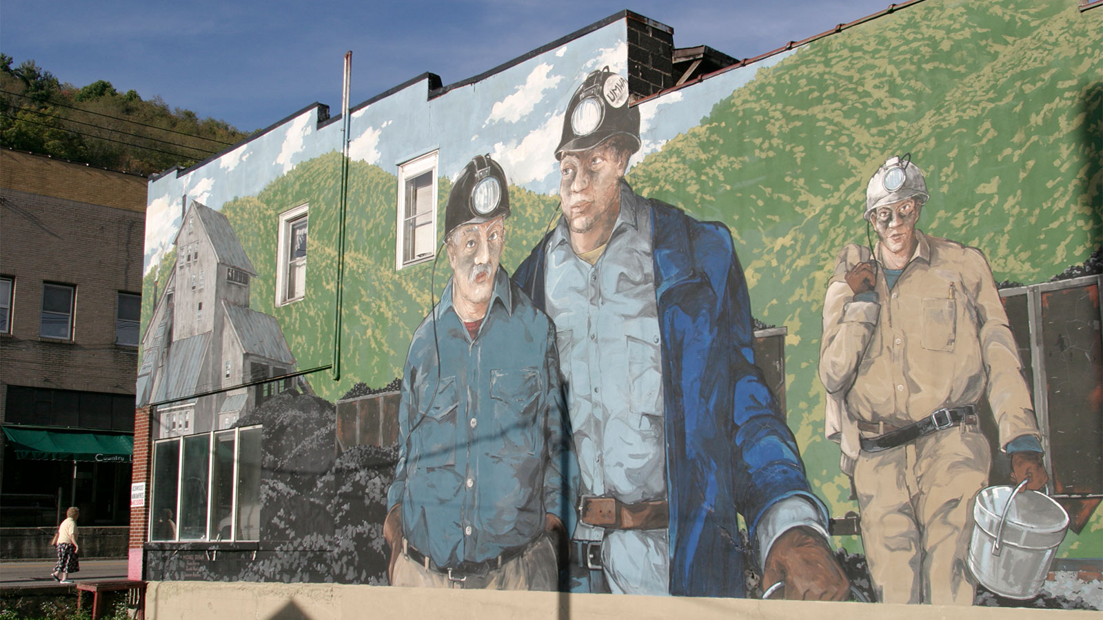 A coal miners wall mural on Main Street in Richwood
