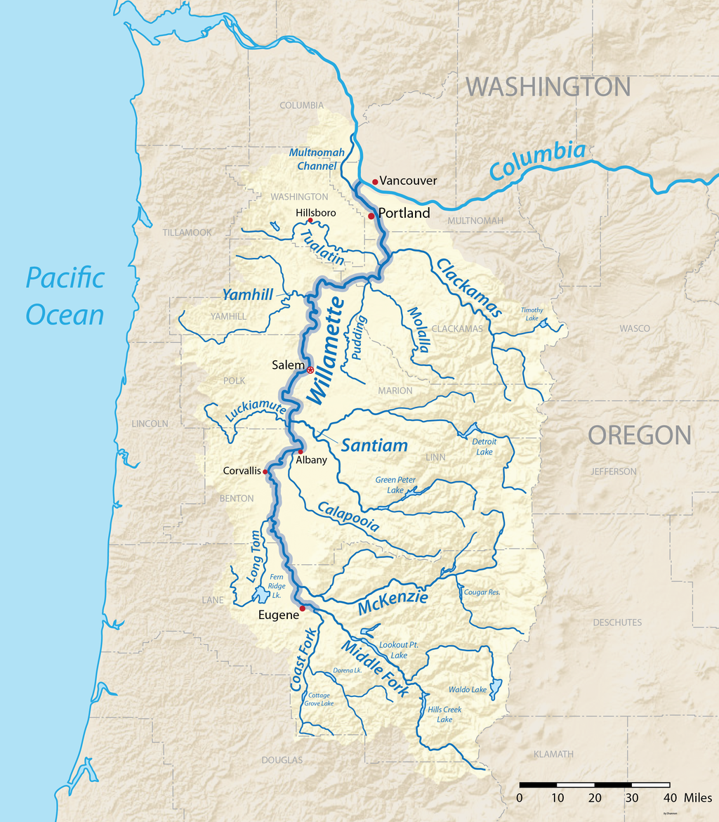 A map of the Willamette River