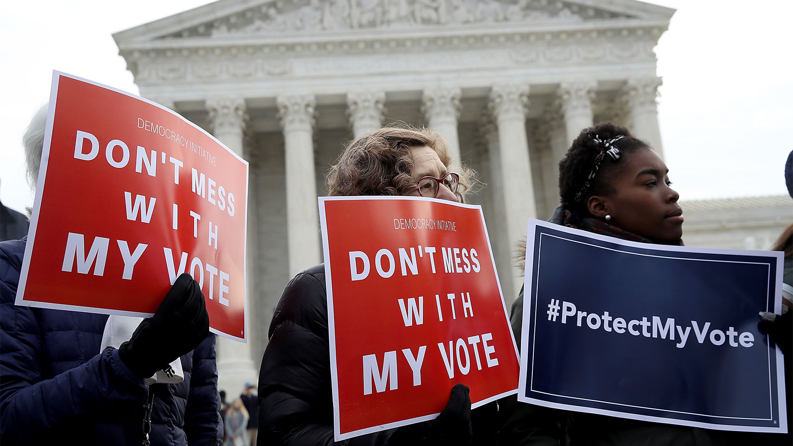 Voting rights activists protgesting in front of the U.S. Supreme Court building in Washington, DC