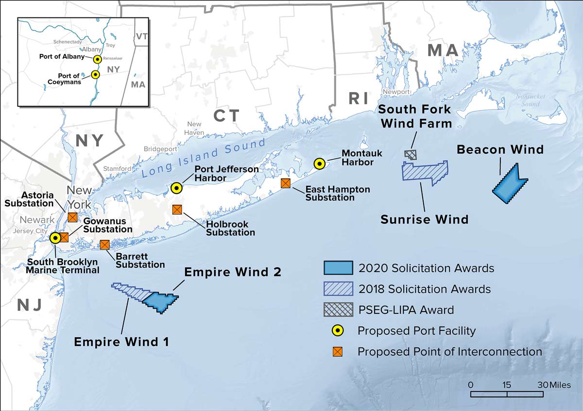 A map of New York's contracted offshore wind projects