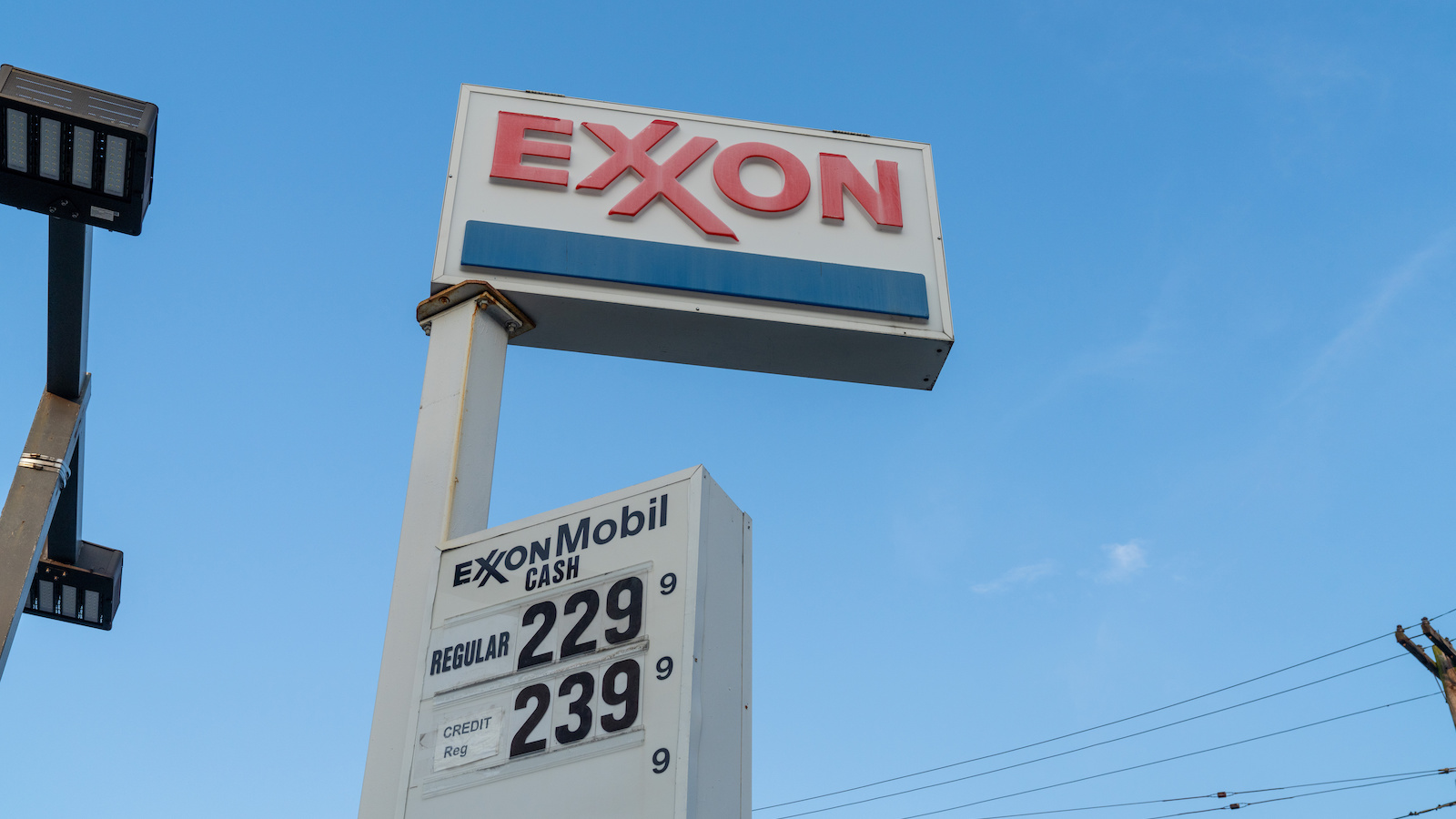 A view of an Exxon logo at a Gas Station in Flushing.