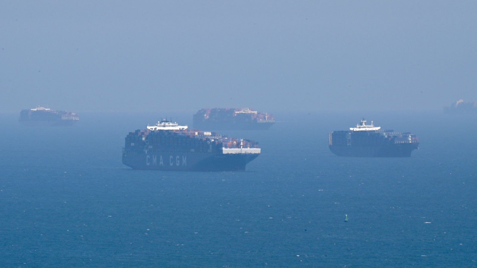 Cargo ships off Long Beach, California