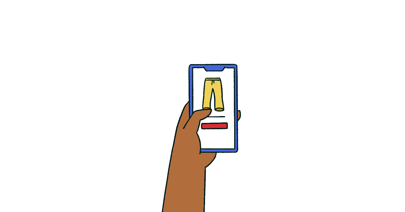 Animation: hand holding phone while adding things to virtual shopping cart
