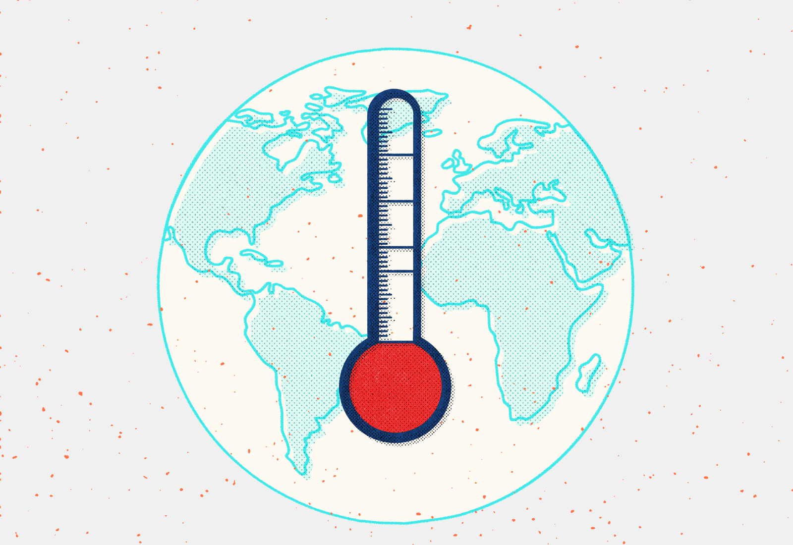 animated illustration of a thermometer climbing from 0 to 1.5, 2, 3, and then 4 degrees celsius with drawn Earth in the background