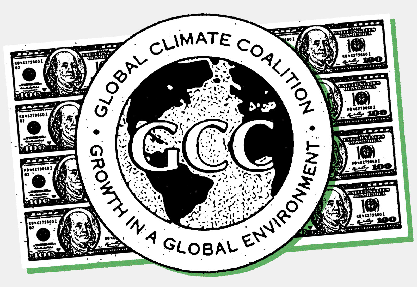 Global Climate Coalition circular logo with drawing of Earth and letters 