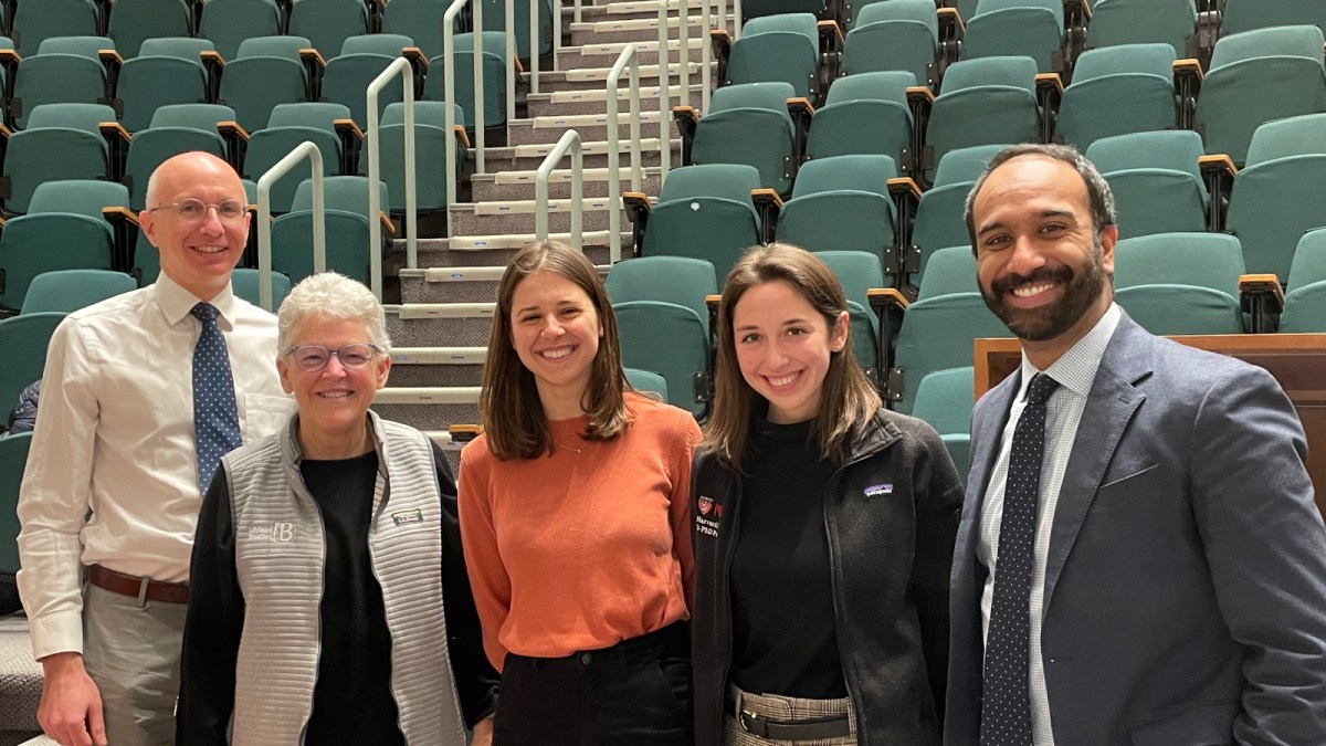 Former White House National Climate Advisor Gina McCarthy joined a discussion session with first-year medical students at Harvard last month. Basu and Kline are shown on the right and second from the right.