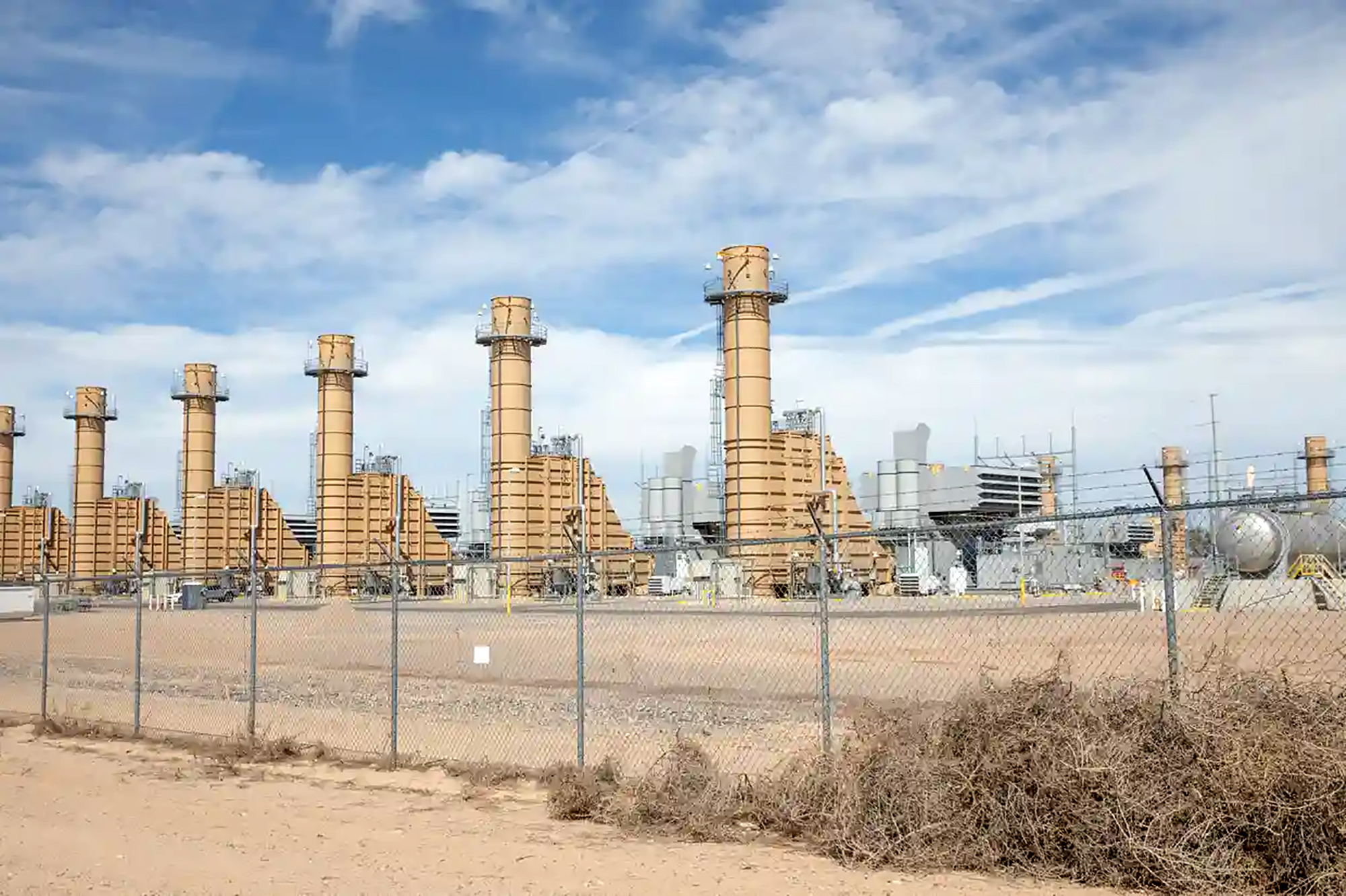 The stacks of the Salt River Project generating station near Randolph, Arizona.