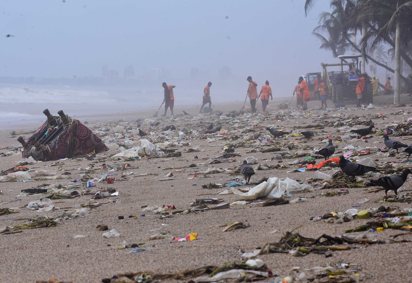 Plastic litter on a beach