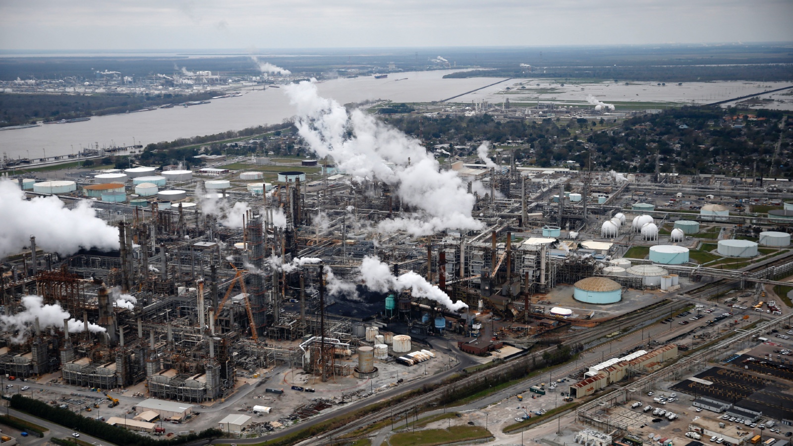 An aerial shot of a Shell oil refinery in Louisiana
